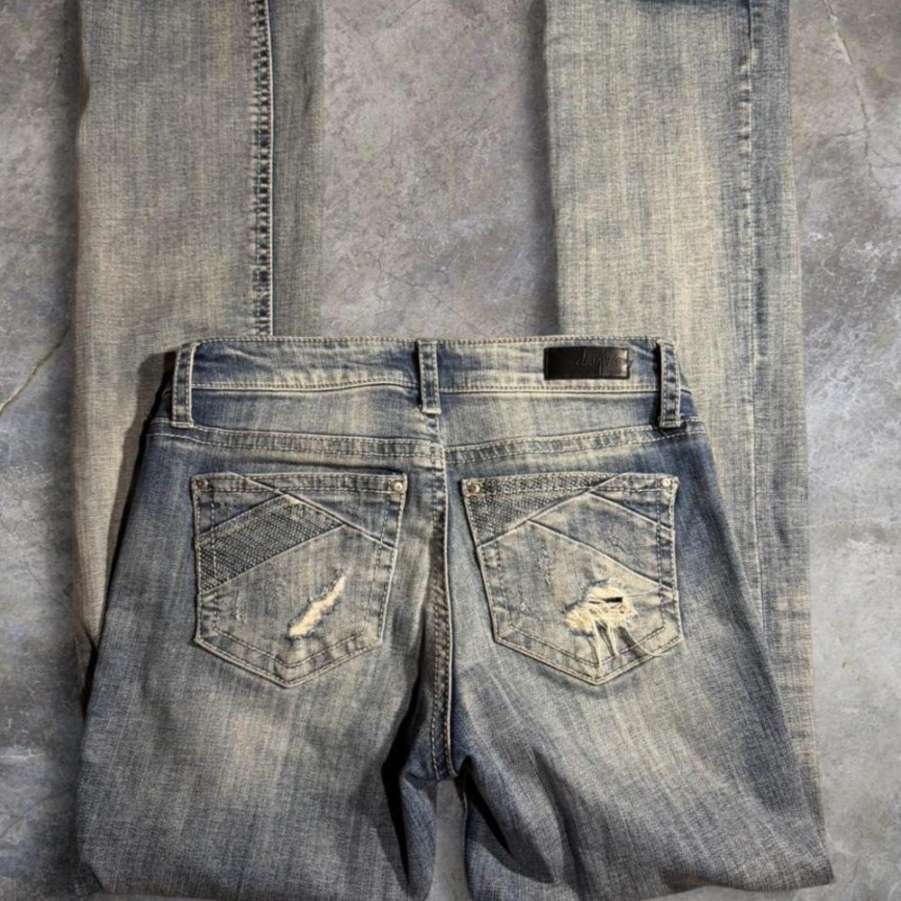 Daytrip Virgo Bootcut Jeans Womens 27x34 Light Wash Y2K Distressed Flare Denim